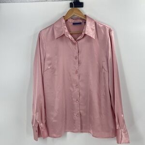 Karen Scott satiny light pink button down blouse large